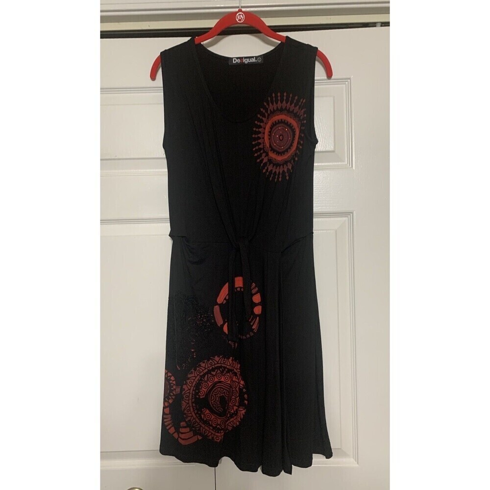 Desigual Black Mini Dress with Red Sunburst Print